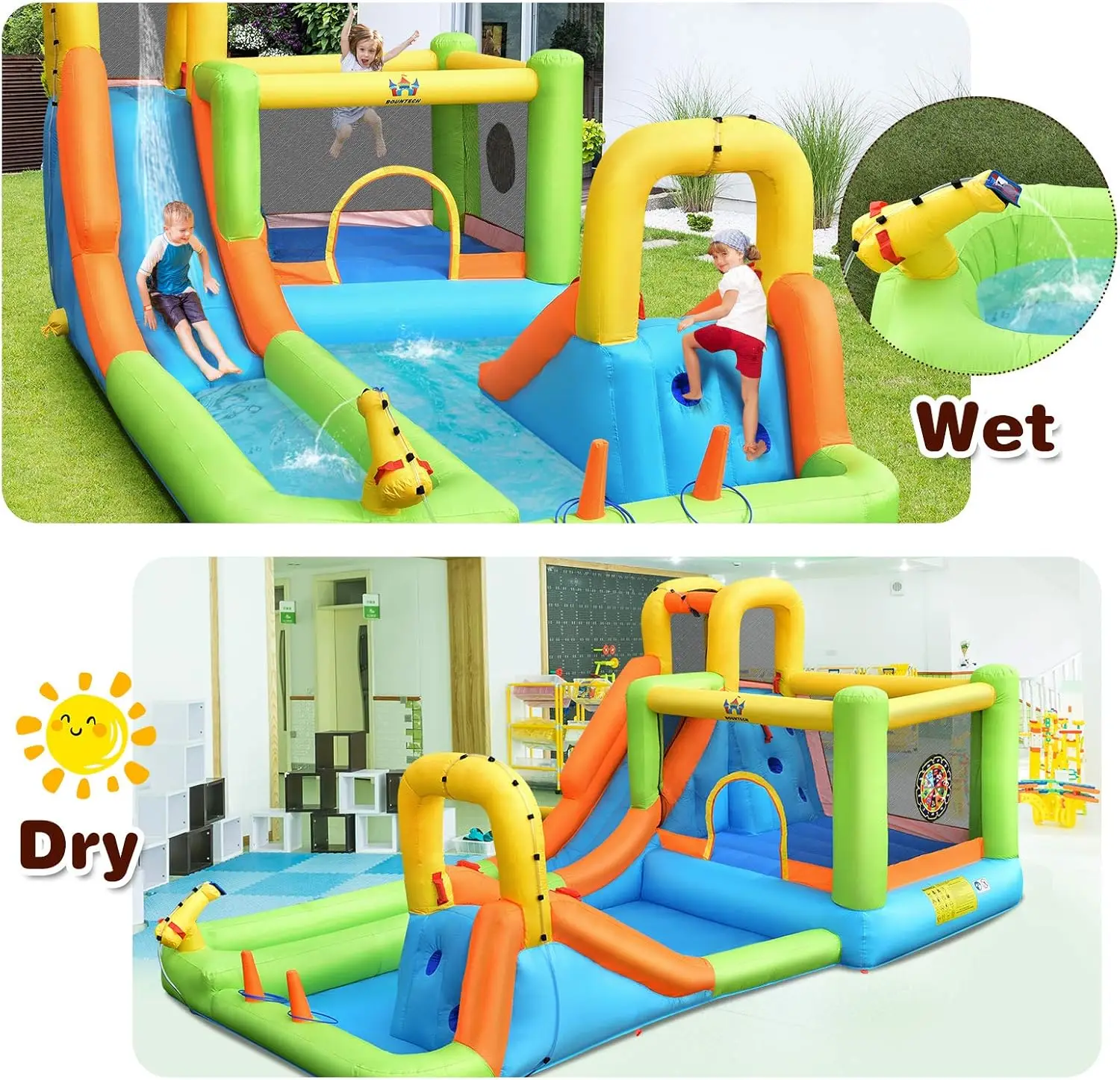 Nadmuchiwana zjeżdżalnia wodna, 8 w 1 Mega zjeżdżalnia wodna Bounce House do zabawy na świeżym powietrzu W/950w dmuchawa, długa zjeżdżalnia, basen plusk, woda S