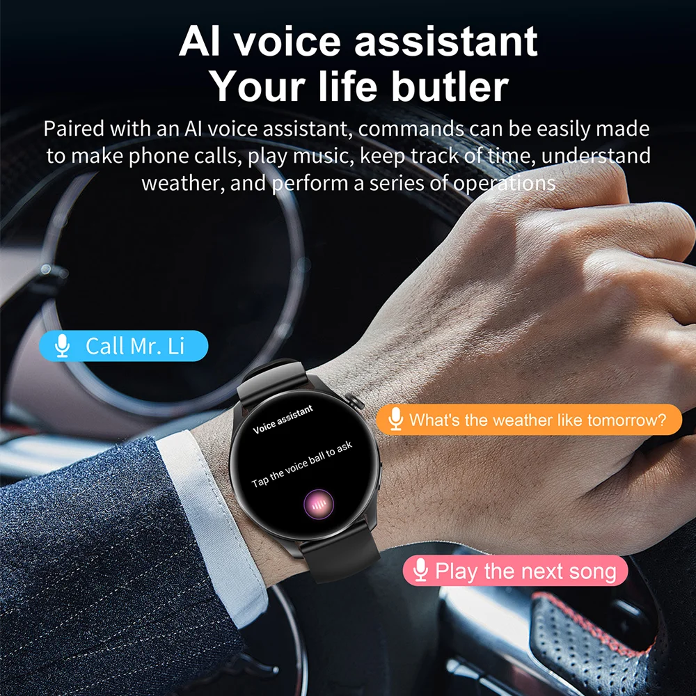 2025 deportes nuevos reloj inteligente hombres Bluetooth llamada pantalla completamente táctil impermeable ritmo cardíaco AI Vioce música Smartwatch para Android IOS