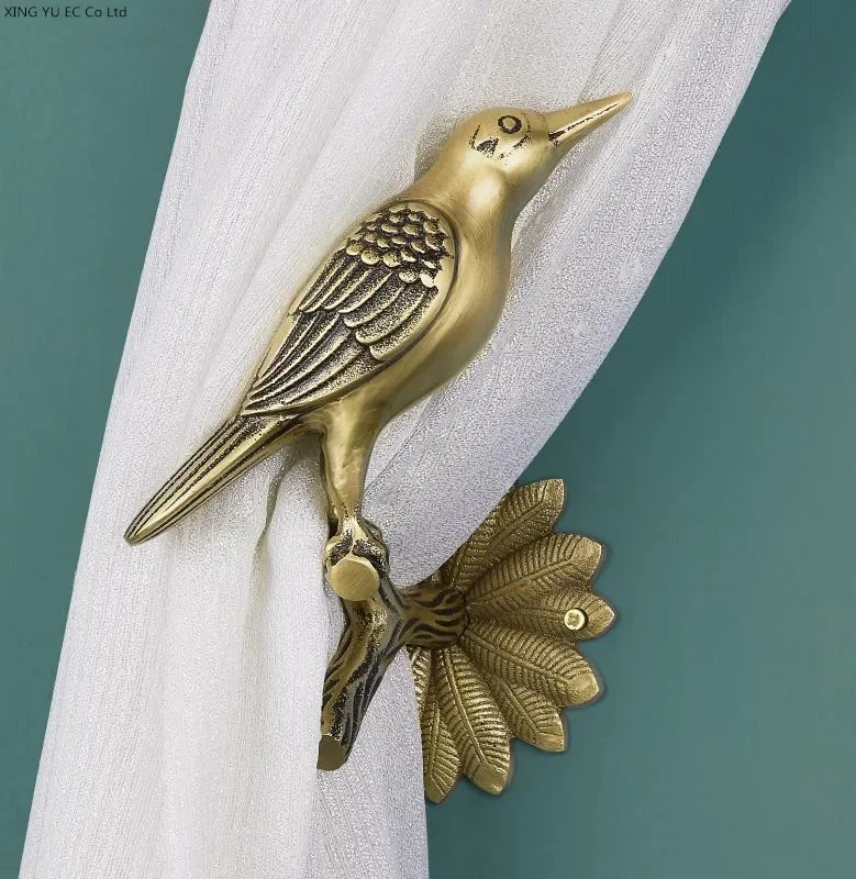 American Golden Brass Bird Hook Wall Hanging Curtain Decoration Hook Retro Metal Living Room Balcony Curtain Storage Accessories