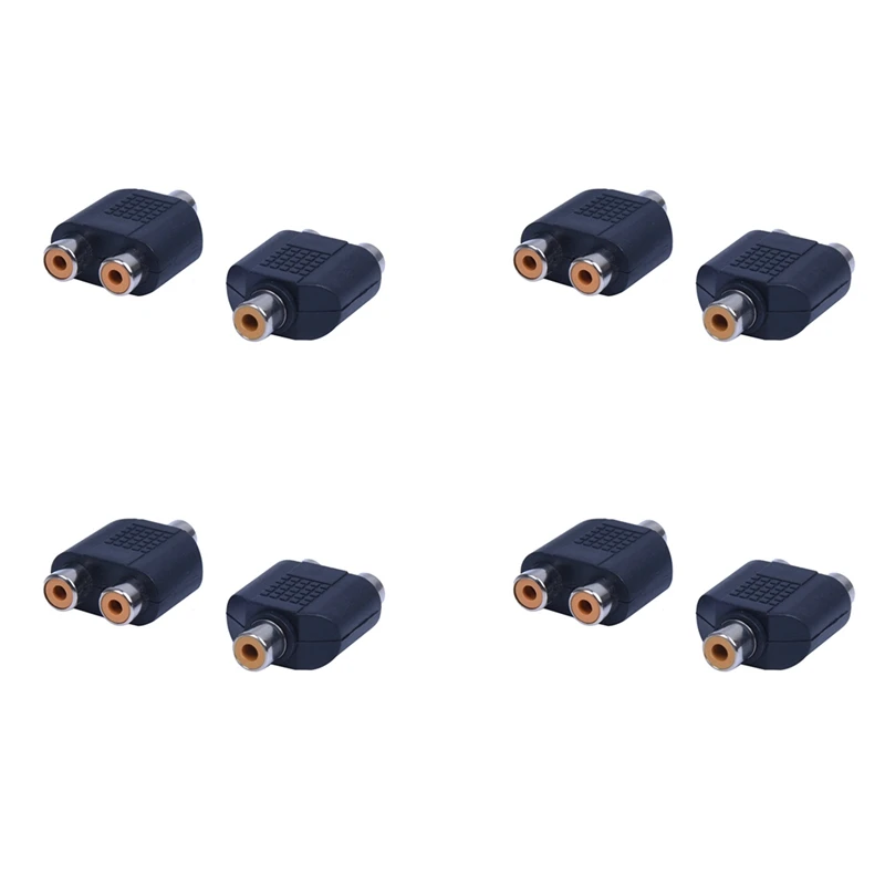 8 Pcs RCA AV Splitter Y Adapter 1 Female 2 Female, Black