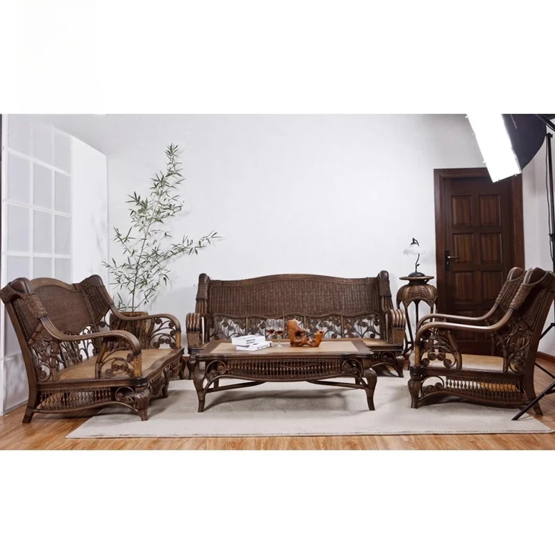 European rattan chair sofa natural rattan living room rattan art ratta n woven solid wood single double triple ratta n sofa