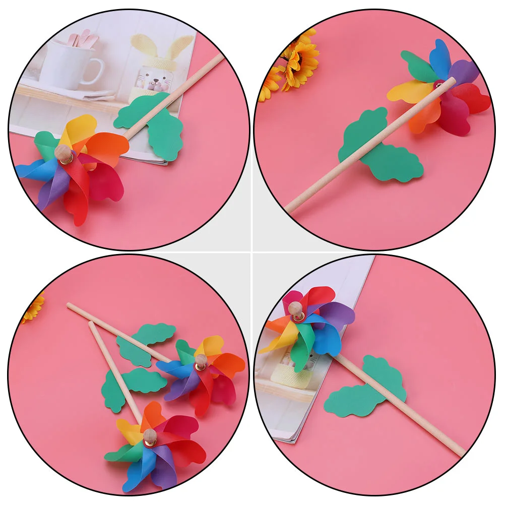 14 Pcs Colorful Wooden Pole Windmill Spinners Pinwheels Toy Kids Outdoor Playset Toys Decorations