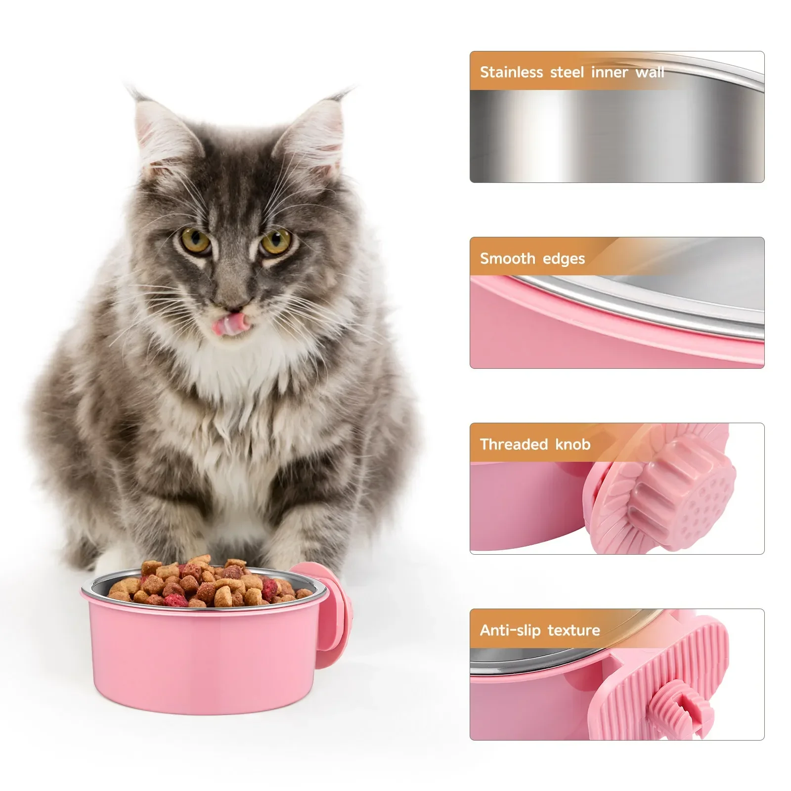 Comedero colgante de acero inoxidable para perros y gatos, removible - imagen 4