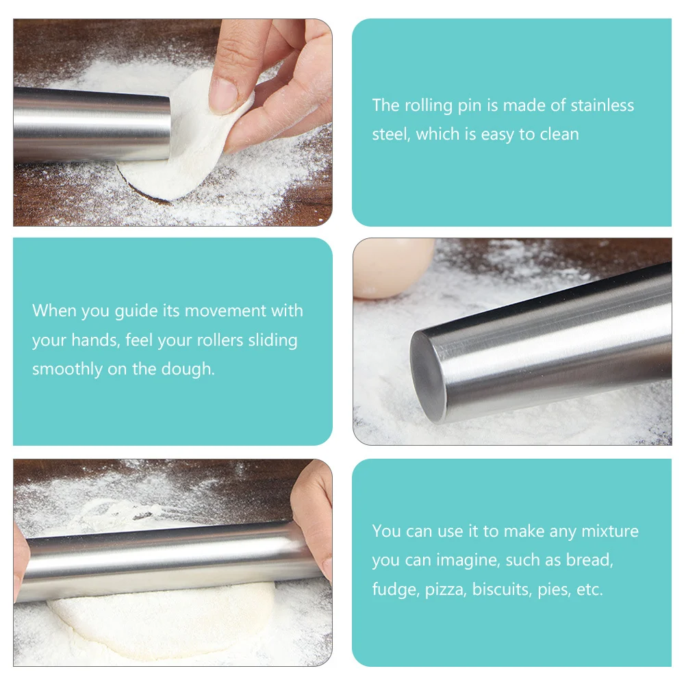 Baking Rolling Stainless Steel Pin Tools Pizza Roller Household Rollers Silver 304