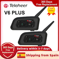 Teleheer V6 Plus Motorcycle Helmet Bluetooth Walkie Talkie 2 Rider 1500m Headphone Communicator IP65 Waterproof