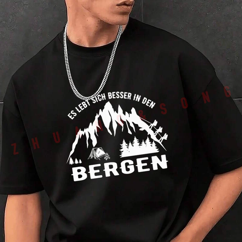 

Tshirt Men Crew Neck Tops Wandern Spruch Es Lebt Black New Mens Hip Hop O-neck Tee Shirt Motorcycle Casual T-shirt