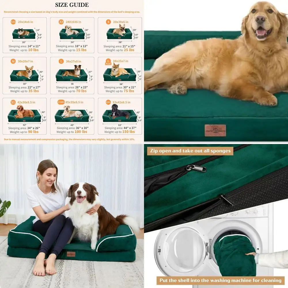 

Ортопедическая лежанка для собак особо большого размера, 42x30, водонепроницаемая, XL, с съемным подголовником, съемным чехлом, который можно стирать, и нескользящим основанием, изумрудная