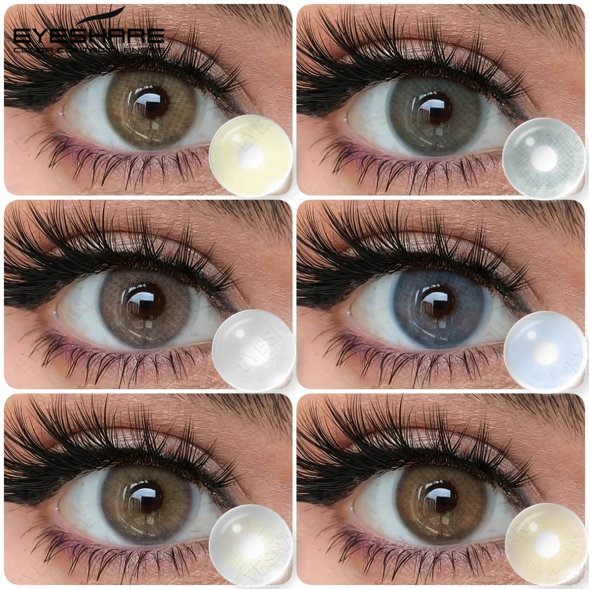 EYESHARE 2 Stück weiche, hellfarbene Kontaktlinsen für Augen, natürliche blaue Augenlinsen, braune Augenkontakte, graue Schönheits-Make-up-Linsen