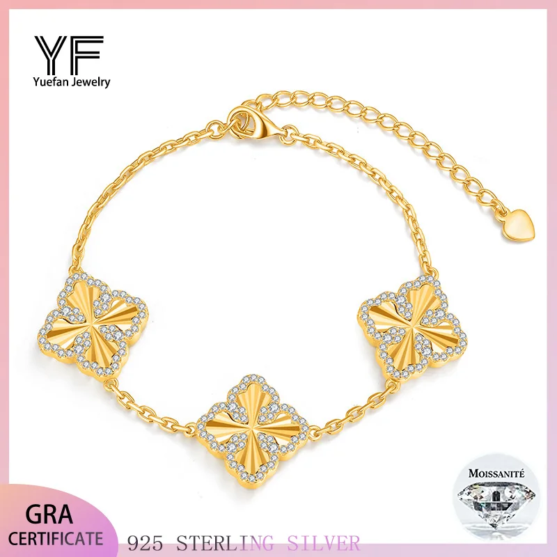 

S925 Silver VVS Moissanite Women's Bracelet with 18K Gold Flower Adjustable Design Sexy Jewelry Accessory Christmas Gift