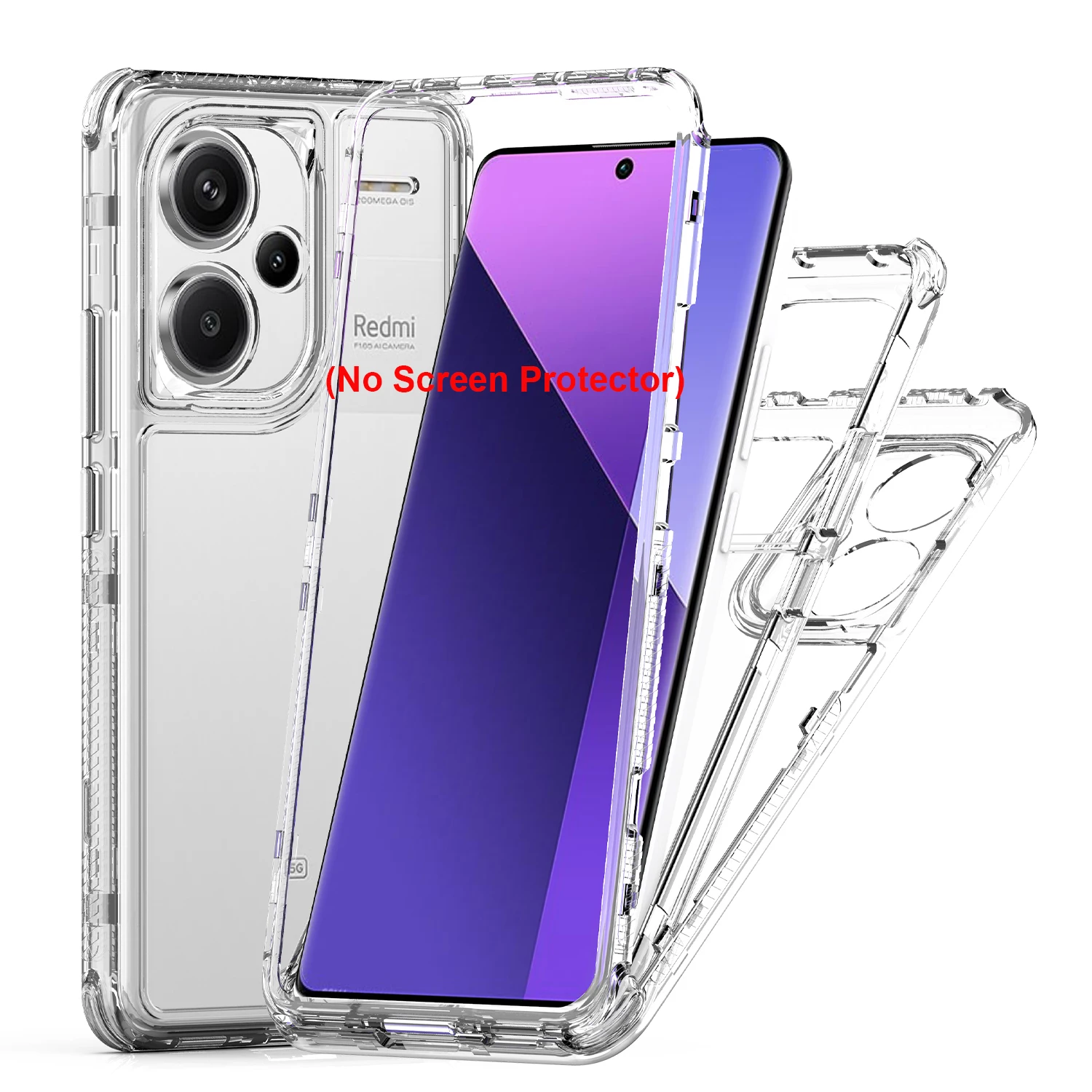 3 in 1 Rugged Armor Shockproof Case For Xiaomi Redmi Note 13 Pro 4G 13Pro Plus 5G Hard Plastic Frame Transparent TPU Back Cover