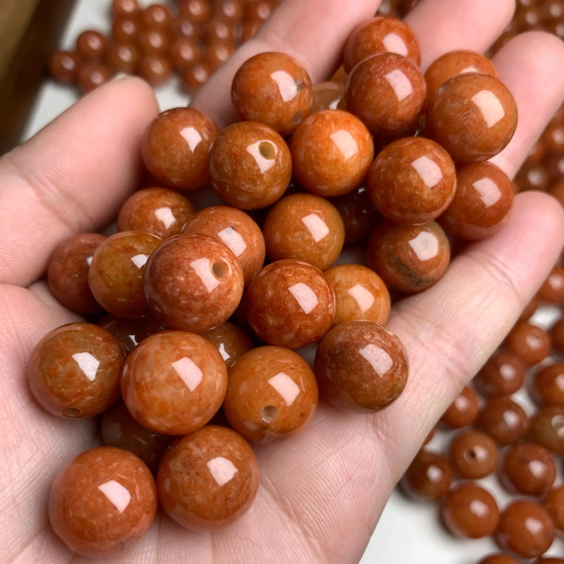 

Natural Myanmar Jadeite A-Grade Burnt Red Jade round Beads Loose Beads for DIY Jewelry Making Accessories Wholesale Drop Ship