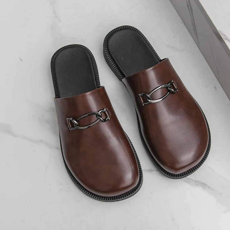 أحذية جلدية رجالية بنية مع أحذية كاجوال بمقدمة مستديرة، أحذية رجالية بمقاسات كبيرة للخريف والشتاء، شباشب للارتداء في الهواء الطلق