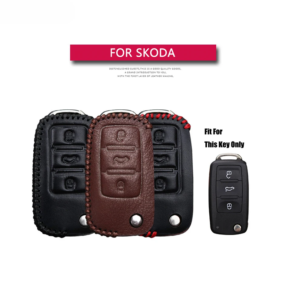 Best Sale Leather Car Key Case Cover Key Holder Key Parts Skin Shell For Skoda Octavia 2 3 A7 Rapid Fabia Superb Kodiaq Karoq