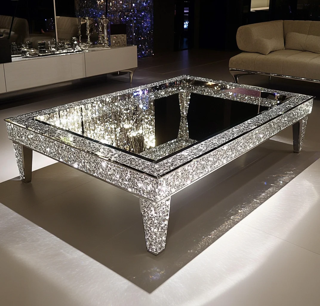 Rectangular coffee table wooden mirror furniture coffee table broken diamond beveled edge home decoration Nordic coffee table