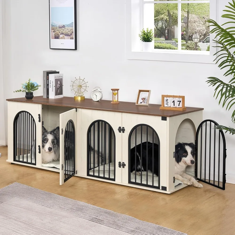 

Dog Crate Furniture for 2 Dogs, Heavy Duty Indoor Dog Kennel TV Stand, XL Wooden Dog Cage with Divider for Medium Large Dogs