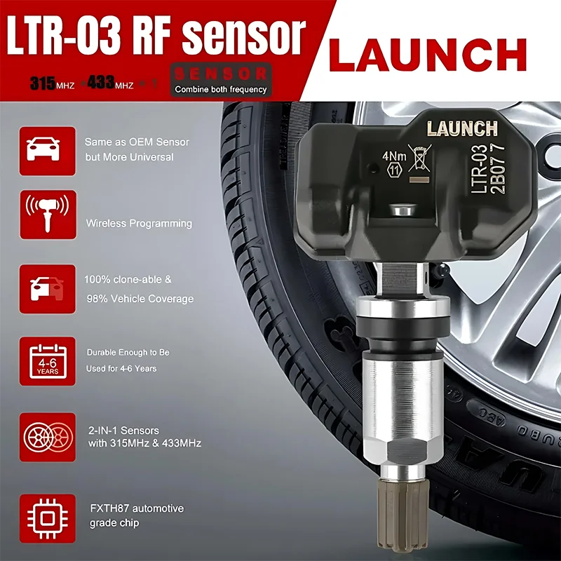 Launch RF Sensor X431 LTR-03 RF05 315/433MHZ 2in1 Car Tpms Tire Pressure Sensor Repair  Program with LAUNCH CRT5011E I-TPMS Tool