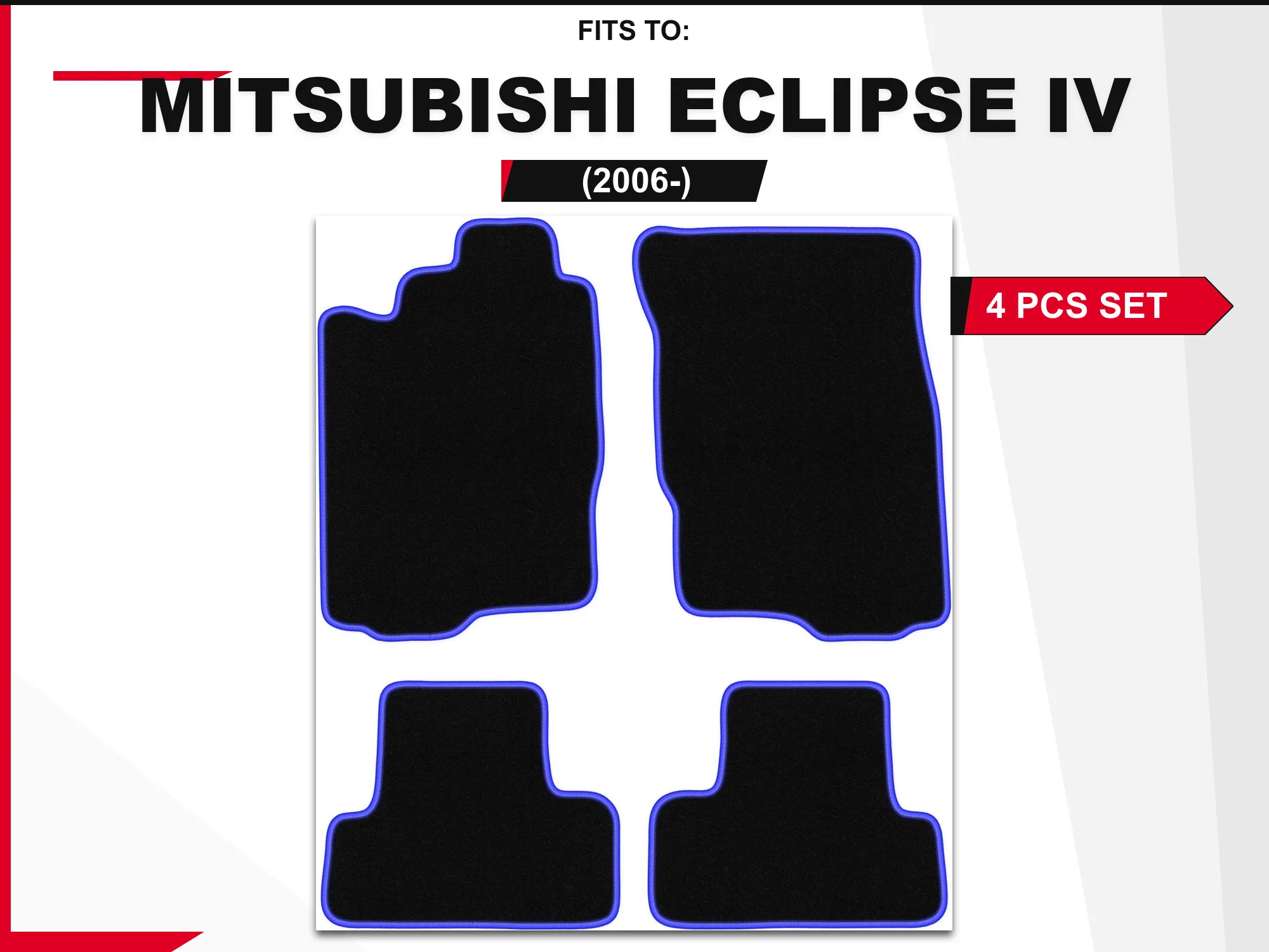 Velourstapijten voor: Mitsubishi Eclipse IV 2006-Coupe Zwart en Blauw bijpassende set autovloerbedekkingen