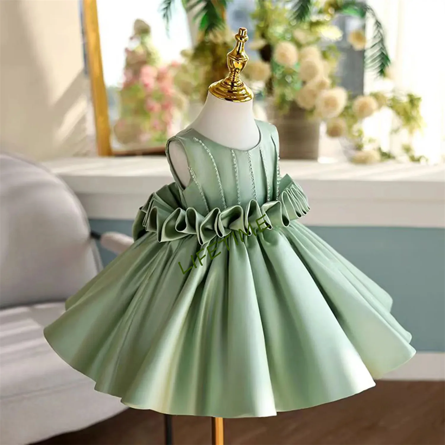 green birthday dress Elegant Baby Girl Sequins Party  marryshe = _ inches.4 LRFDRESS Green Summer Emerald Flower