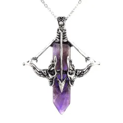 Cupid's Arrow Pendant Necklaces Natural Crystal Quartz Sward Amethyst Agate Opal Stone Pendants Chain Necklace For Lover Jewelry