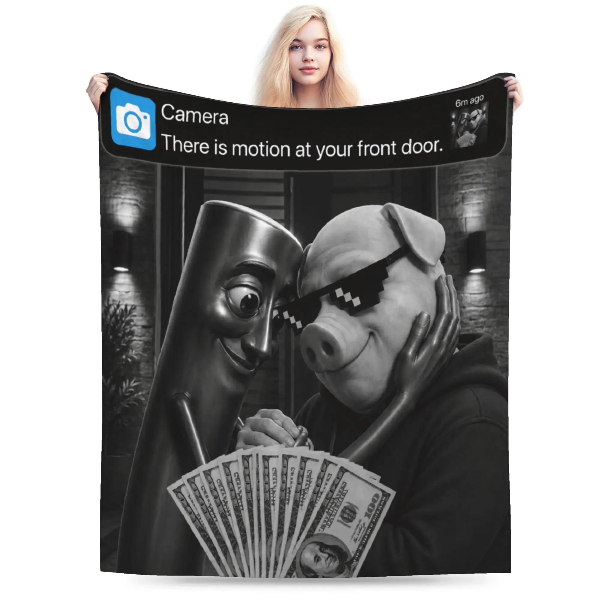 Tung Tung Sahur John Pork Motion at Your Front Door Bedding Throws Print Blankets For Couch Chair Flannel Bedspread Bed Cover