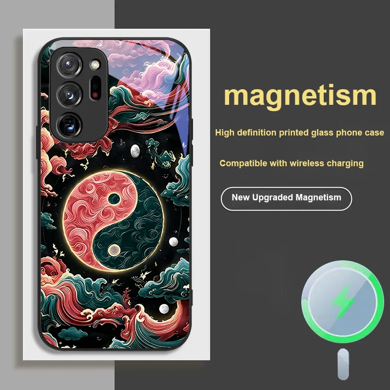 For Samsung S 23 25 24 21 Ultra 22 26 Magnetic Glass Phone Case Black Gold Tai Chi Pattern Exquisite Dust protective cover view 3