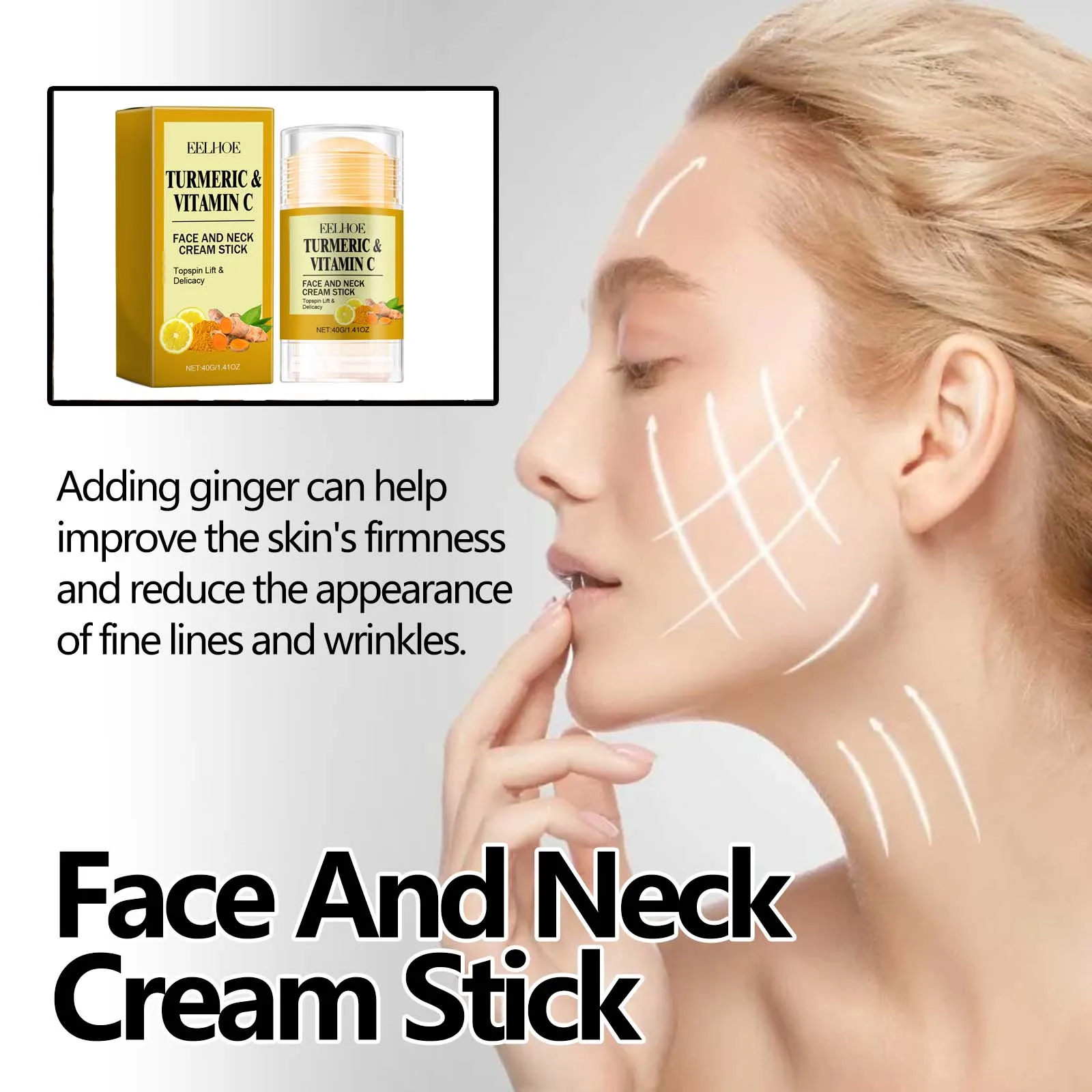 Turmeric Face & Neck Cream Stick Lift & Tighten Skin Lighten Neck Lines Smoothing Brightening Moisturizing Beauty Neck Care Crea