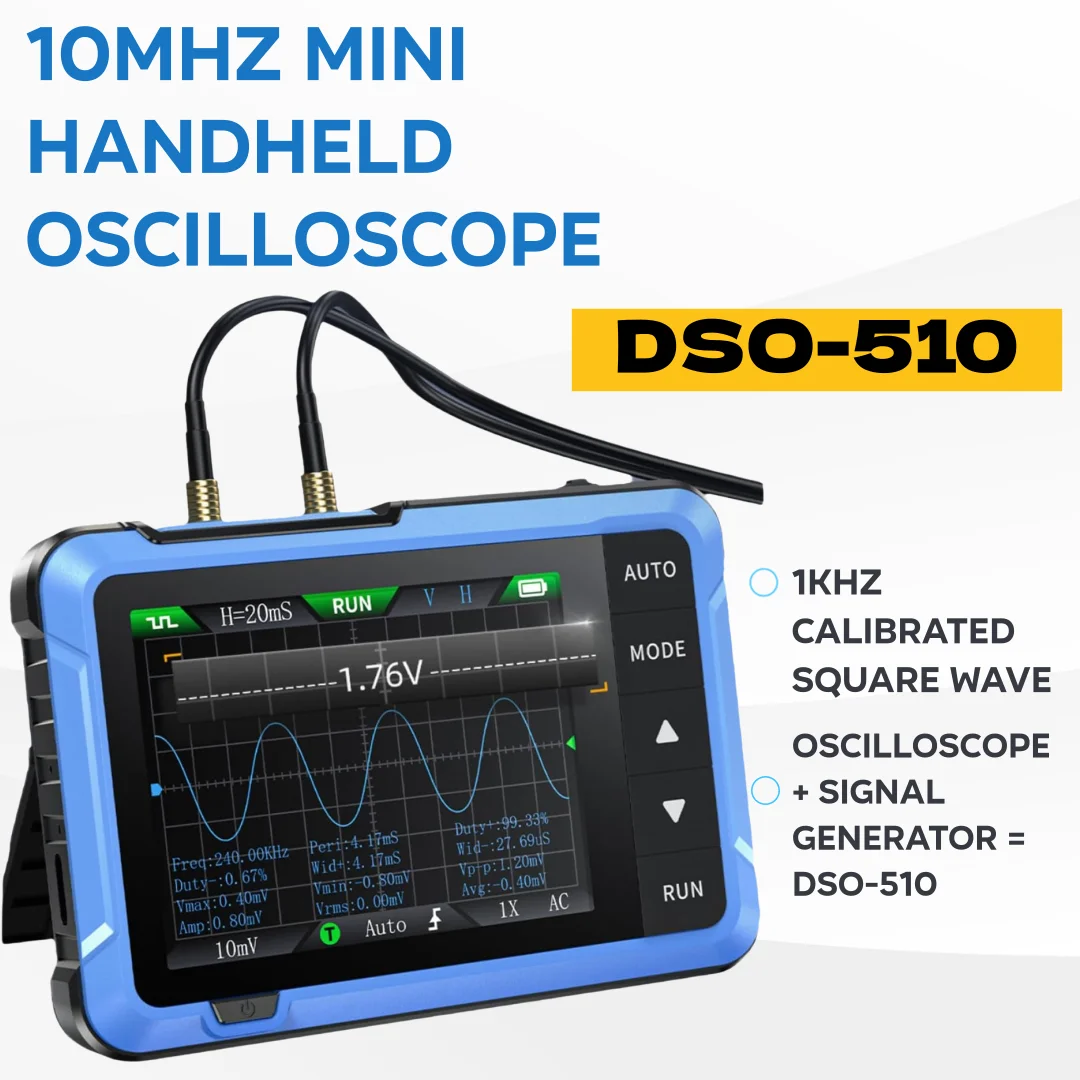 DSO-510 MinI 2-in-1 Handheld Oscilloscope-DDS Signal Gen 10MHz 48MS/s 2.8" TFT Auto/Normal/Single Trigger Electronic Repair Tool