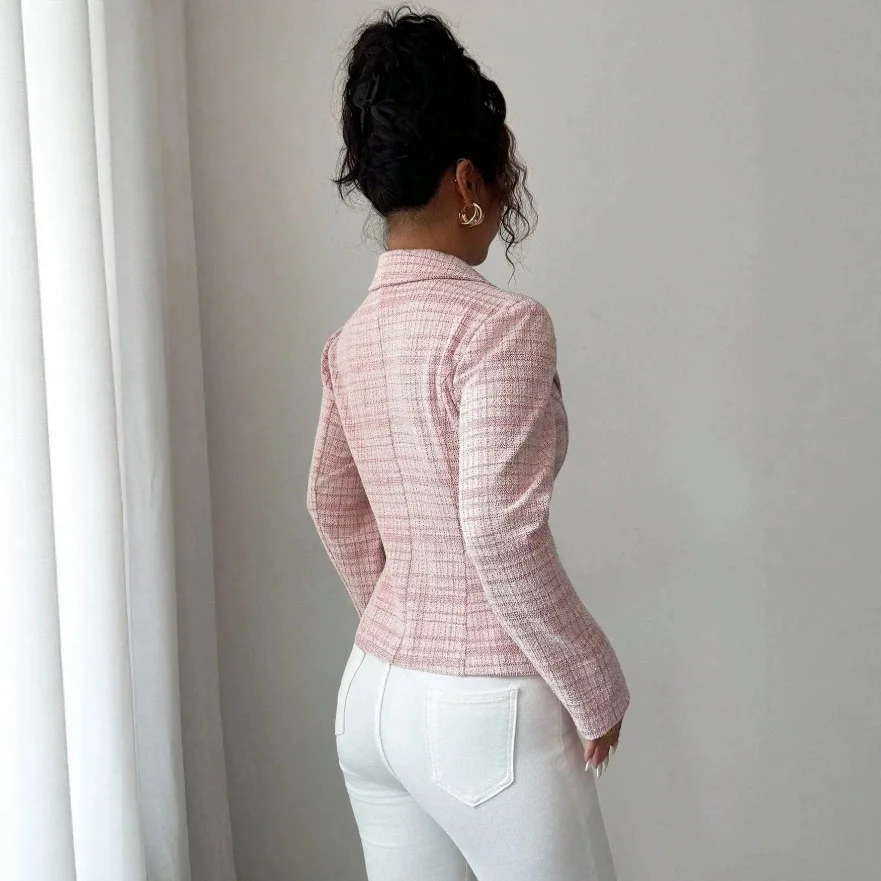 2026 Lady Cloth-style Pink Plate Single-button Waist-cinching Slim-fit Elegant Lady Cloth Top Evening Dresses Clothing Outfits L