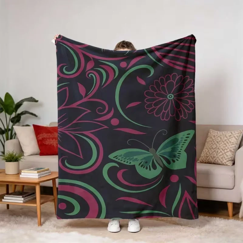 Watercolor Purple Pink Butterfly Blanket Ink Splash Print Soft Cozy Throw Blanket Sofa Bed Aesthetic Floral Insect Home Decor