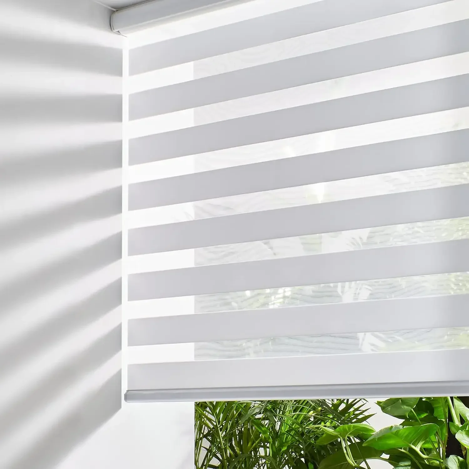 

Cordless Zebra Blinds for Windows Free-Stop Roller Windows Shades (72" W X 72" H, White) Dual Layer Light Control for Day and Ni