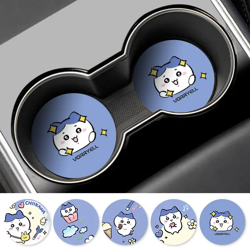 Vehicle Mounted Coasters Anime Cartoon Chiikawass Cute Car Anti-Slip Water Coaster Car Interior Decoration Storage Mat Universal