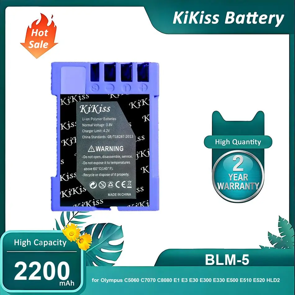 Batería KiKiss para Olympus C5060 C7070 C8080 E1 E3 E30 E300 E330 E500 E510 E520 HLD2 HLD4,BLM-5,2200mAh