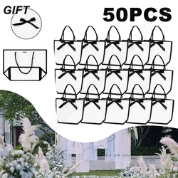 50pcs Ribbon Bow White Paper Tote Gift Bags with Handles Shopping Party Wedding Party Birthday Retail Bags