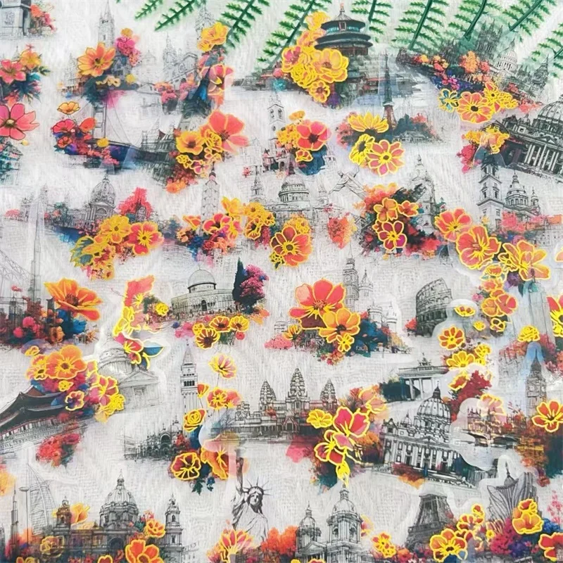 

50PCS Gilded Build Flower PET Sticky Sticker Aesthetic Tear Open DIY Decoration Scrapbooking Stationery Supplies for Kids