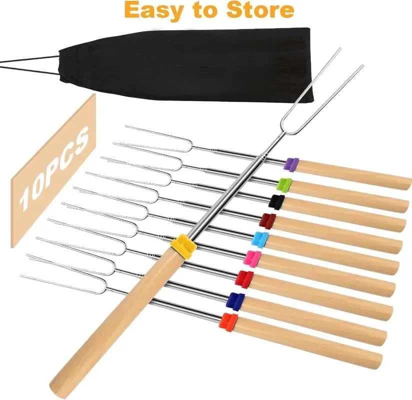 Stainless Steel Extendable Long Fork Roasting Sticks Outdoor Camping Barbecue Marshmallow Skewers for Kitchen BBQ view 6