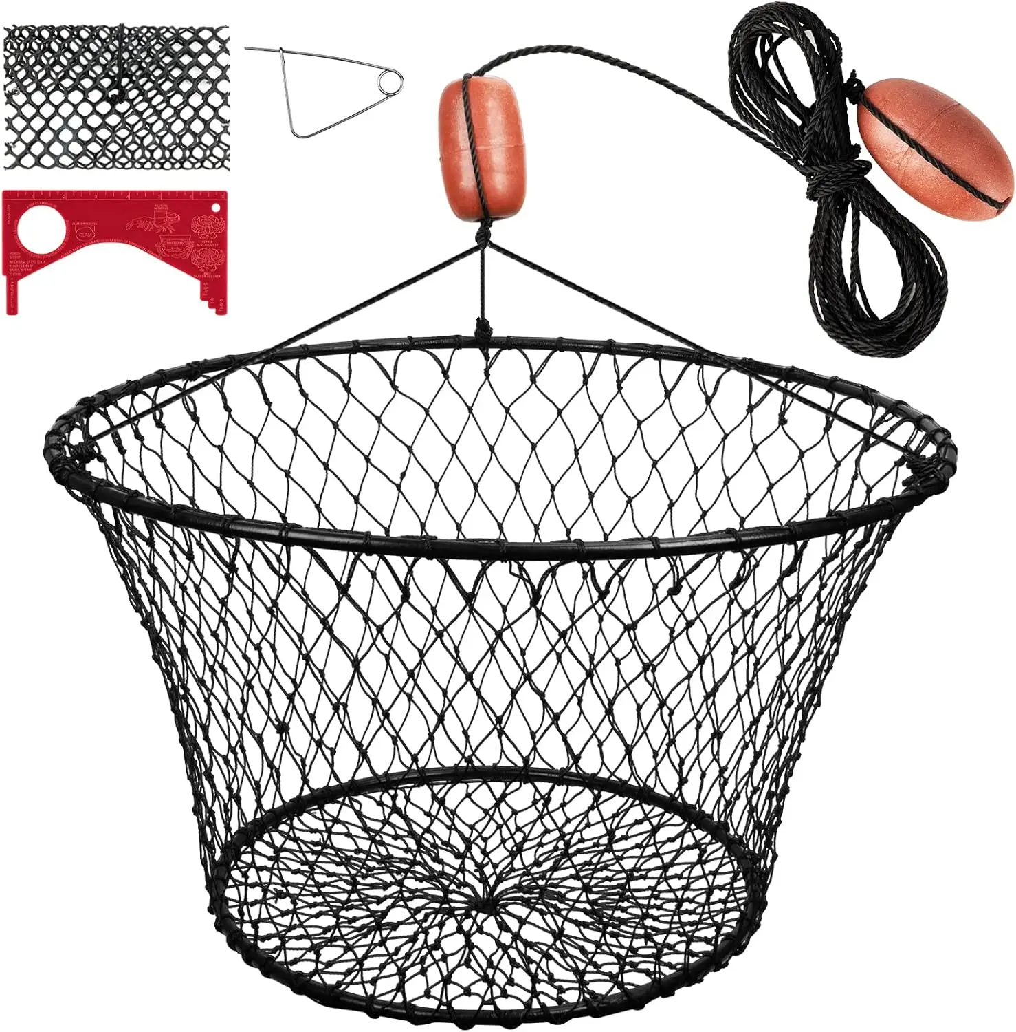 

30" Heavy Duty Crab Ring Trap, 9.5lb Sinking Crab Net with Buoys & 36 Strand Twine for Crabbing, Blue Crab, Dungeness, Lobster