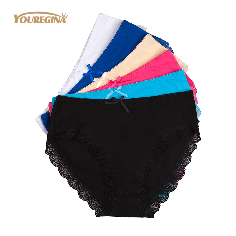 Plus Size Underwear Women Sexy Solid Cotton Knickers Mid Waist Breathable Briefs Lingerie for Ladies 4XL 6 pcs/lot