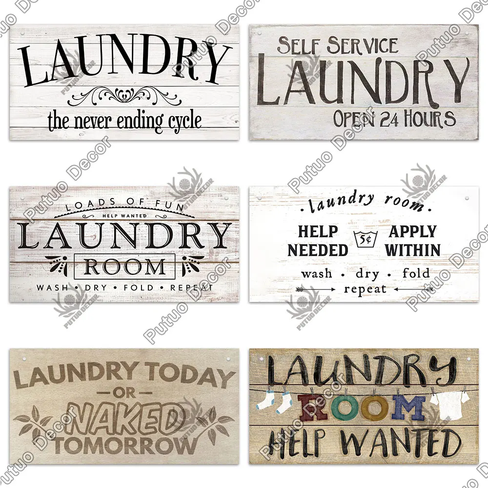Putuo Decor Laundry Wooden Plaque Signs Wall Art Decor Decorative Plaque for Laundry Room Hanging Sign Washhouse Door Decoration