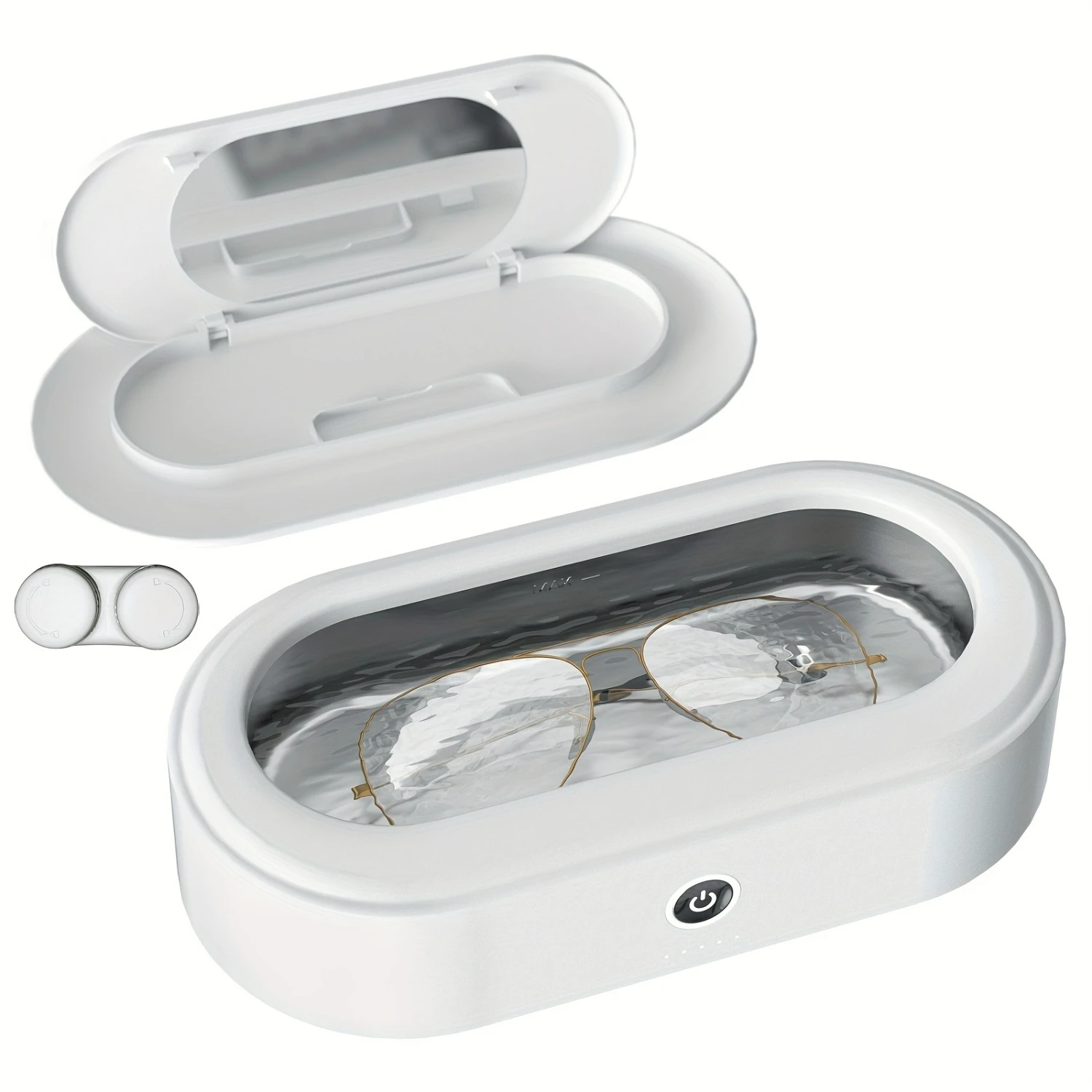 白色ポータブルプロフェッショナル高周波振動ジュエリークリーナーマシン、ステンレス鋼タンク付き、時計、眼鏡用