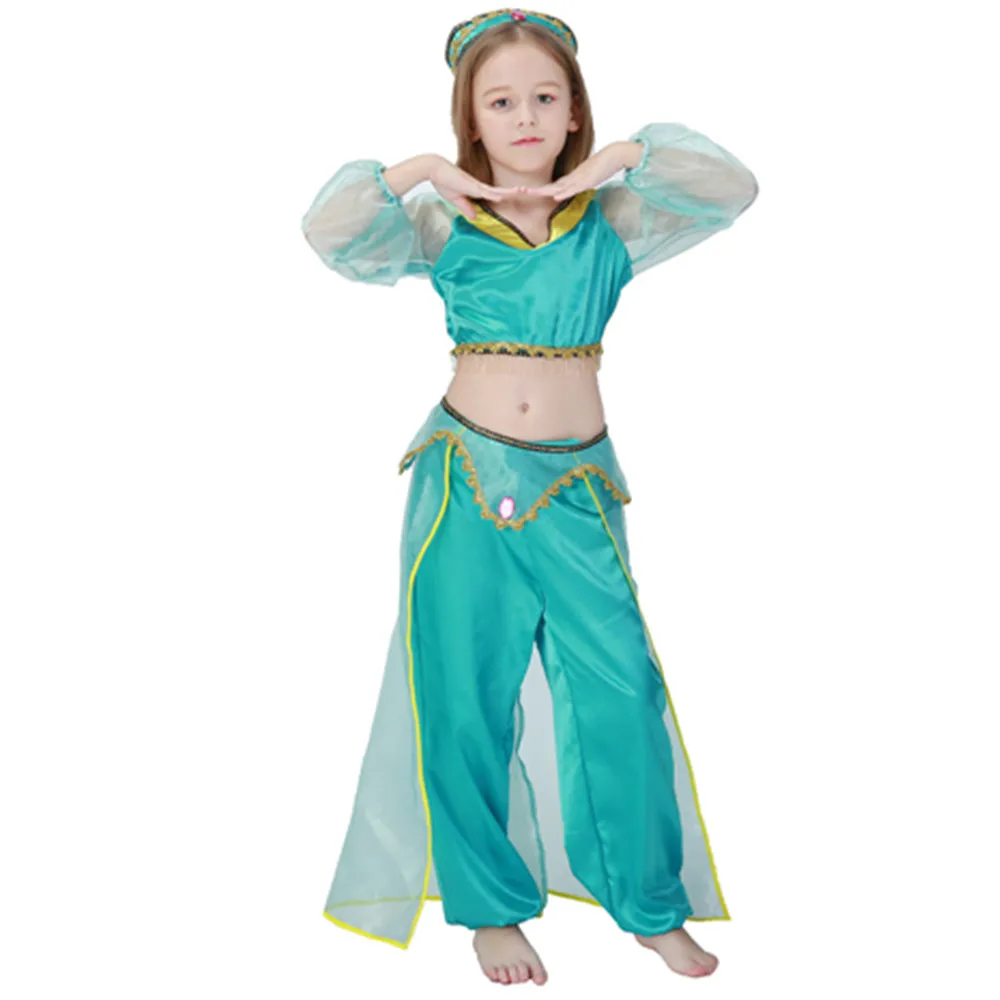 فستان الأميرة قصة الياسمين علاء الدين والمصباح السحري للفتيات لحفلات أعياد الميلاد زي الياسمين التأثيري + السراويل + عقال #2