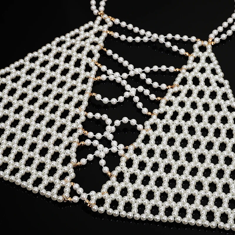 Hazem Story 여성 2025 여름 새로운 인기 오-넥 숙녀 파티 여성 우아한 목도리 탑 패션 진주 목도리 탑