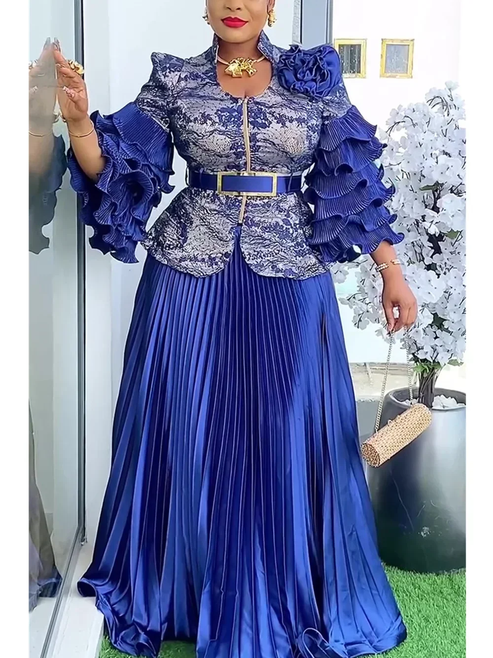 الملابس الأفريقية للنساء 2 قطعة مجموعات بلوزات وتنانير الدعاوى Dashiki أنقرة 2025 وتتسابق ثوب حجم كبير فساتين حفلات الزفاف