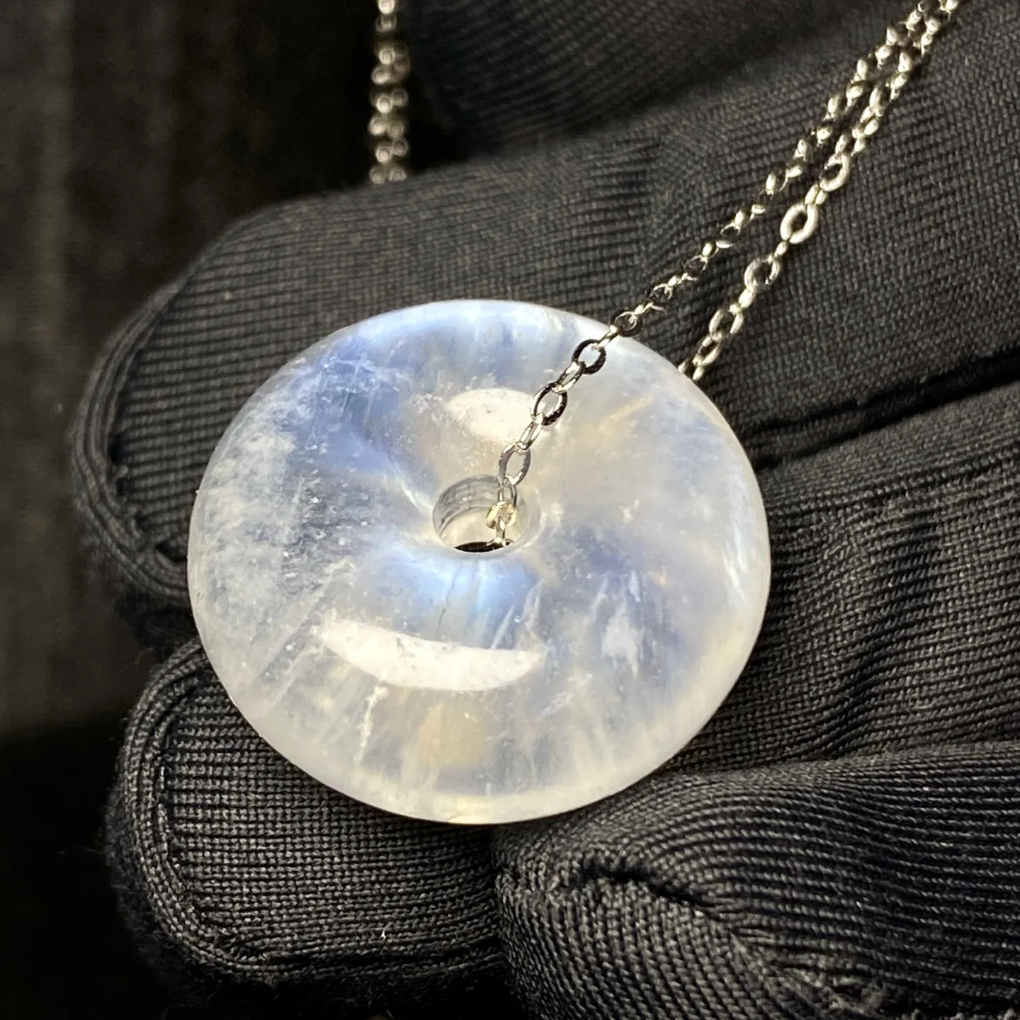 Natural Moonstone Blue Light Pendant Moonstone Necklace 21x8mm Women Gemstone Clear Round Donut Crystal Jewelry AAAAA - Image 5
