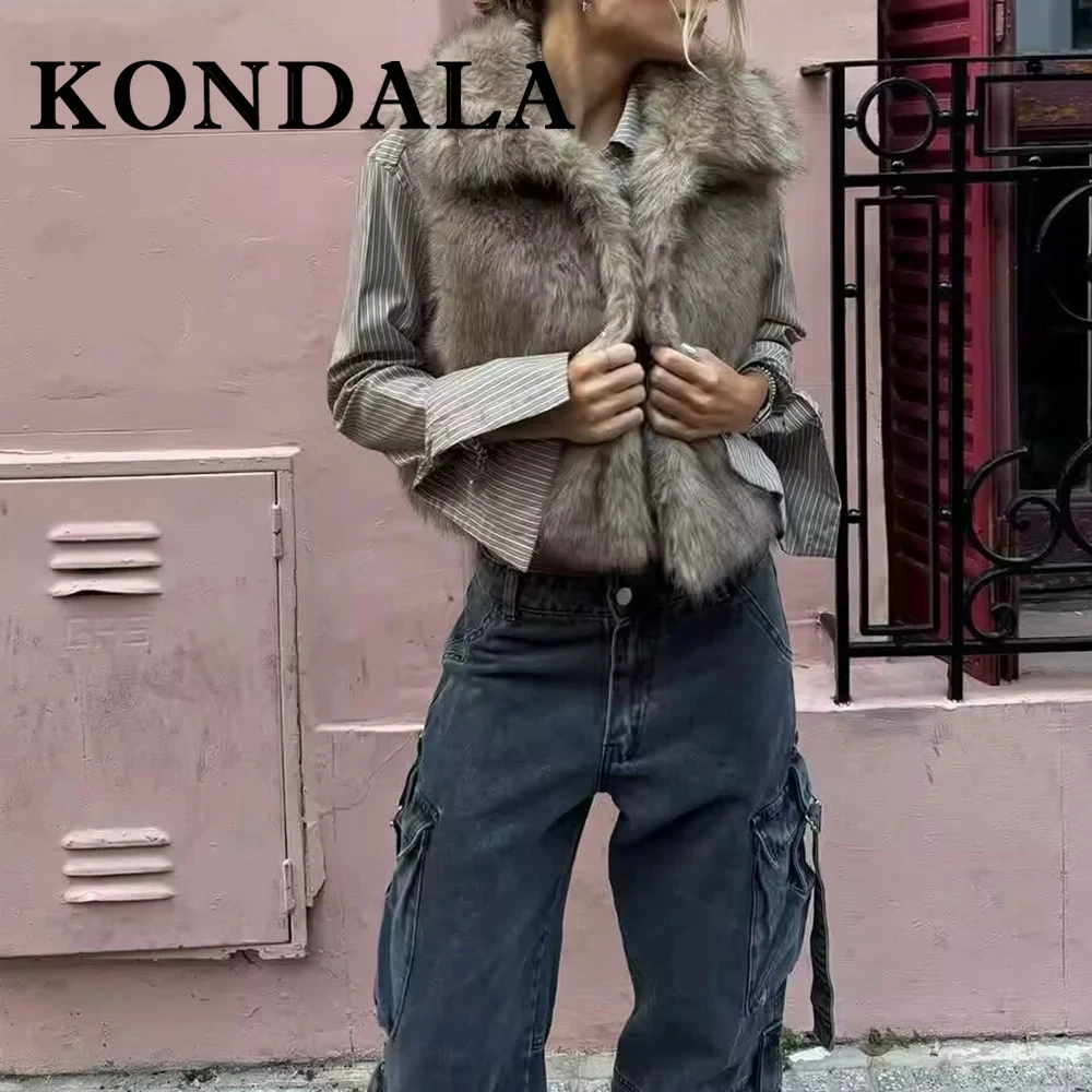 

KONDALA 2025 элегантный женский жилет Flurry, винтажный жилет Flurry, шикарная уличная одежда без рукавов с отложным воротником, осенняя верхняя одежда