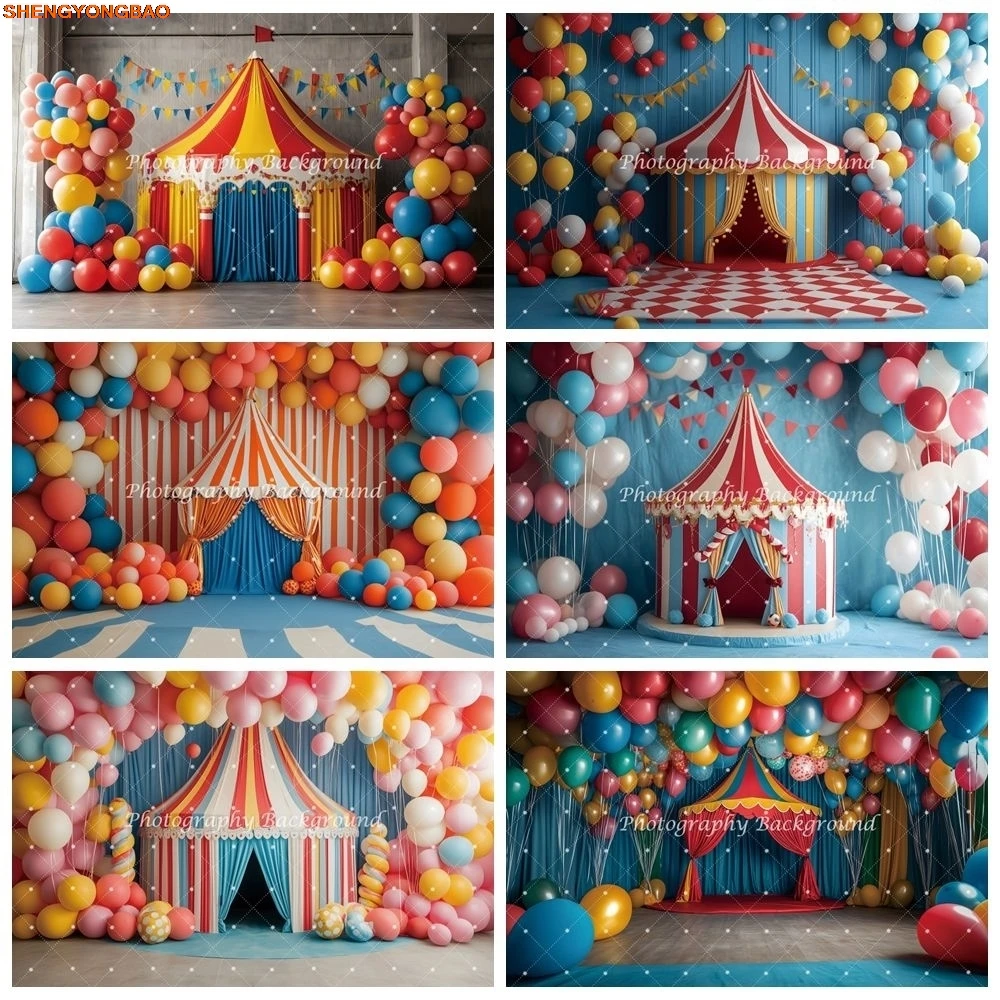 Ballons d'arrière-plan de cirque, tente, réception-cadeau pour bébé, nouveau-né, fête de 1er anniversaire, Portrait d'enfants, arrière-plan de photographie, Studio Photo