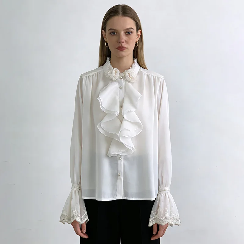 

Autumn Winter Elegant Women's Lazy Style Ruffled Design Shirt Casual Long Sleeve Top for Ladies