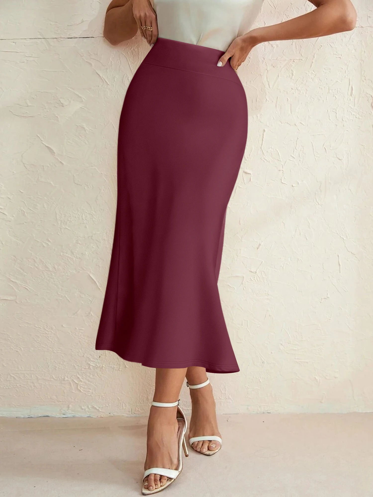 

Женская юбка миди с высокой талией, расклешенный силуэт, эластичный пояс, гладкий материал, идеально подходит для девичников, чаепитий, повседневной носки