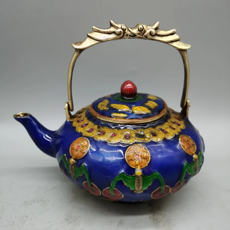 

Antique Folk Vintage Linlang Cloisonne Wine Pot Decorative Crafts