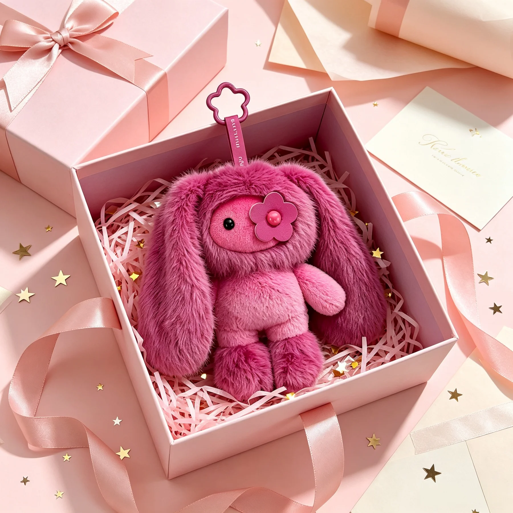 10PCS Lindos Llaveros de Peluche de Conejo con Orejas Largas, Colgante de Conejito para Bolso con Ojo de Flor, Colgante de Animal de Peluche Suave, Llavero para Coche, Regalo para Niñas