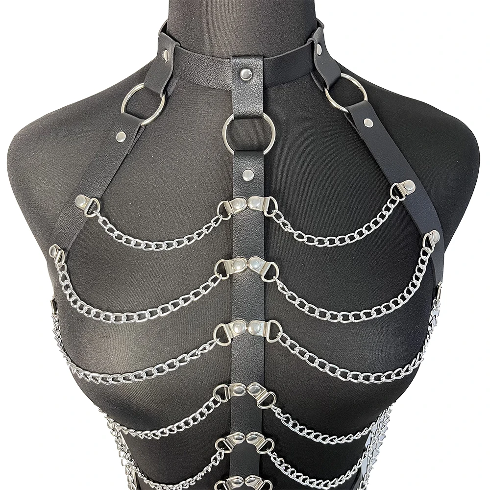 Chain Body Harness Sexy Corset Leather Lingerie Chest Harness Bondage Sexy Underwear for Woman Goth Harajuku Belt Sex Costume